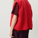 Women's Fleece Vest with Button Front Sleeveless Design and Textured Teddy Finish for Fall