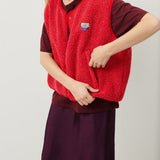 Women's Fleece Vest with Button Front Sleeveless Design and Textured Teddy Finish for Fall