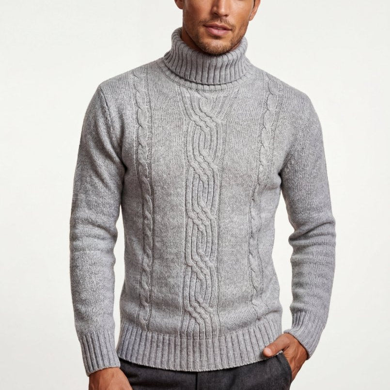 Cable Knit Ribbed Turtleneck Sweater