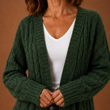 Longline Cable Knit Cardigan with Open Front