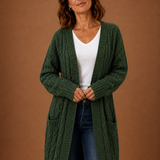 Longline Cable Knit Cardigan with Open Front