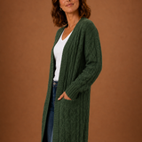 Longline Cable Knit Cardigan with Open Front