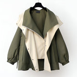 Two-Tone High Neck Windbreaker Jacket with Snap Buttons