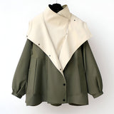Two-Tone High Neck Windbreaker Jacket with Snap Buttons