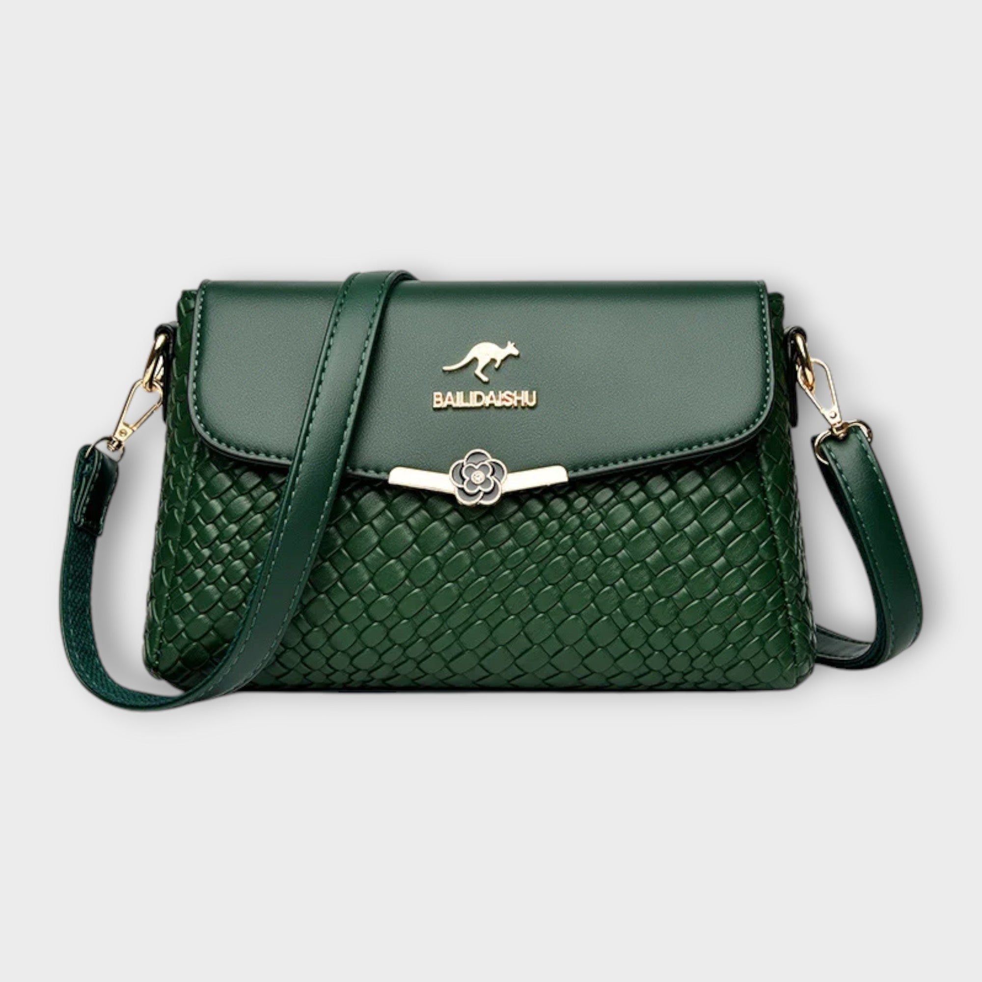 Woven Flap Crossbody Bag with Shoulder Strap