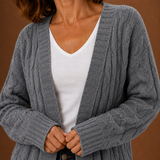 Longline Cable Knit Cardigan with Open Front