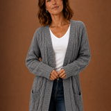 Longline Cable Knit Cardigan with Open Front