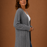 Longline Cable Knit Cardigan with Open Front