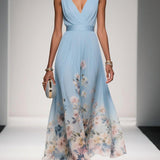 Floral Print Maxi Dress with Draped V-Neck