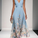 Floral Print Maxi Dress with Draped V-Neck