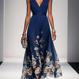 Floral Print Maxi Dress with Draped V-Neck