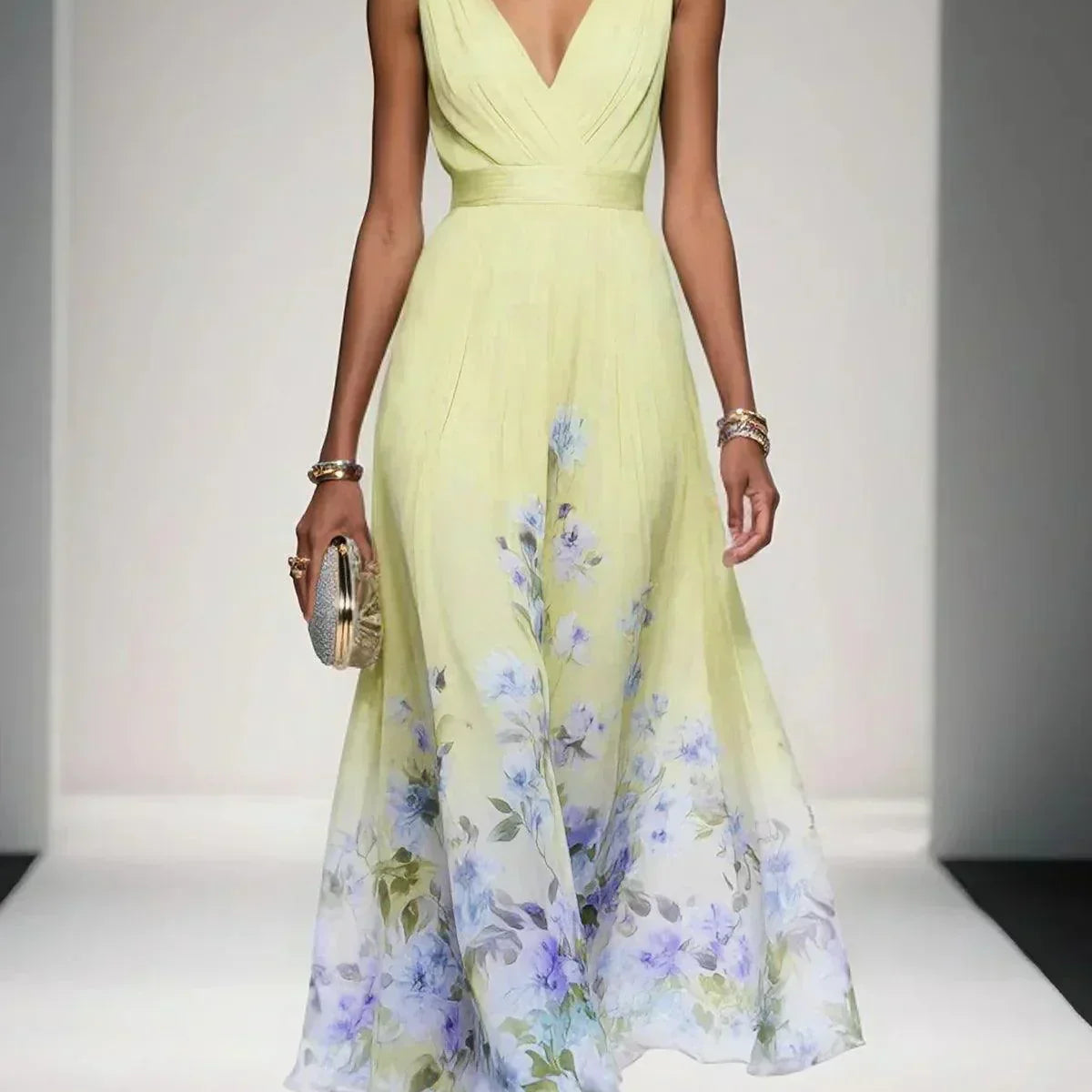 Floral Print Maxi Dress with Draped V-Neck