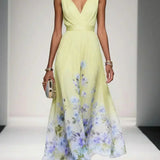 Floral Print Maxi Dress with Draped V-Neck