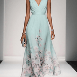 Floral Print Maxi Dress with Draped V-Neck