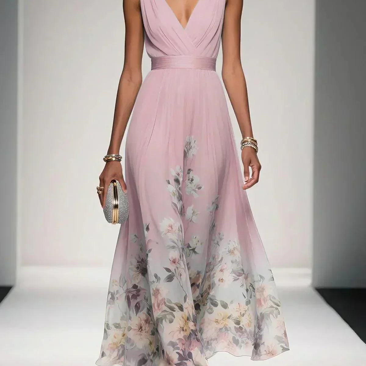 Floral Print Maxi Dress with Draped V-Neck