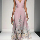Floral Print Maxi Dress with Draped V-Neck