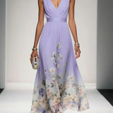 Floral Print Maxi Dress with Draped V-Neck