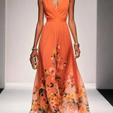 Floral Print Maxi Dress with Draped V-Neck