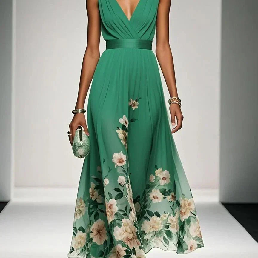 Floral Print Maxi Dress with Draped V-Neck