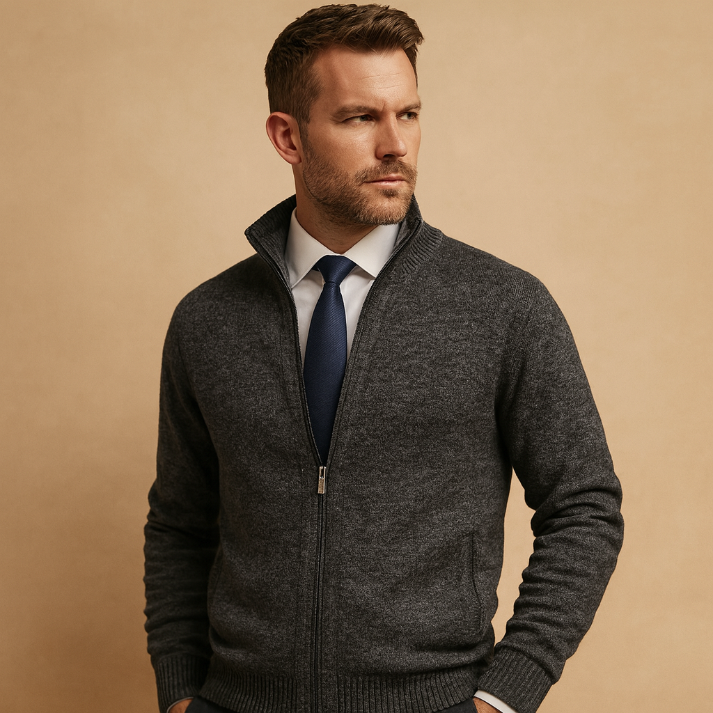 Men's Full-Zip Knit Sweater with Stand Collar