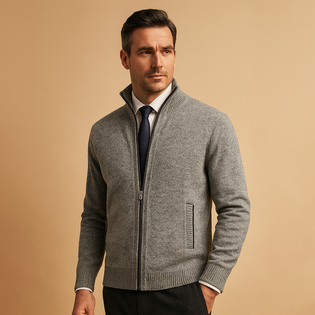 Men's Full-Zip Knit Sweater with Stand Collar