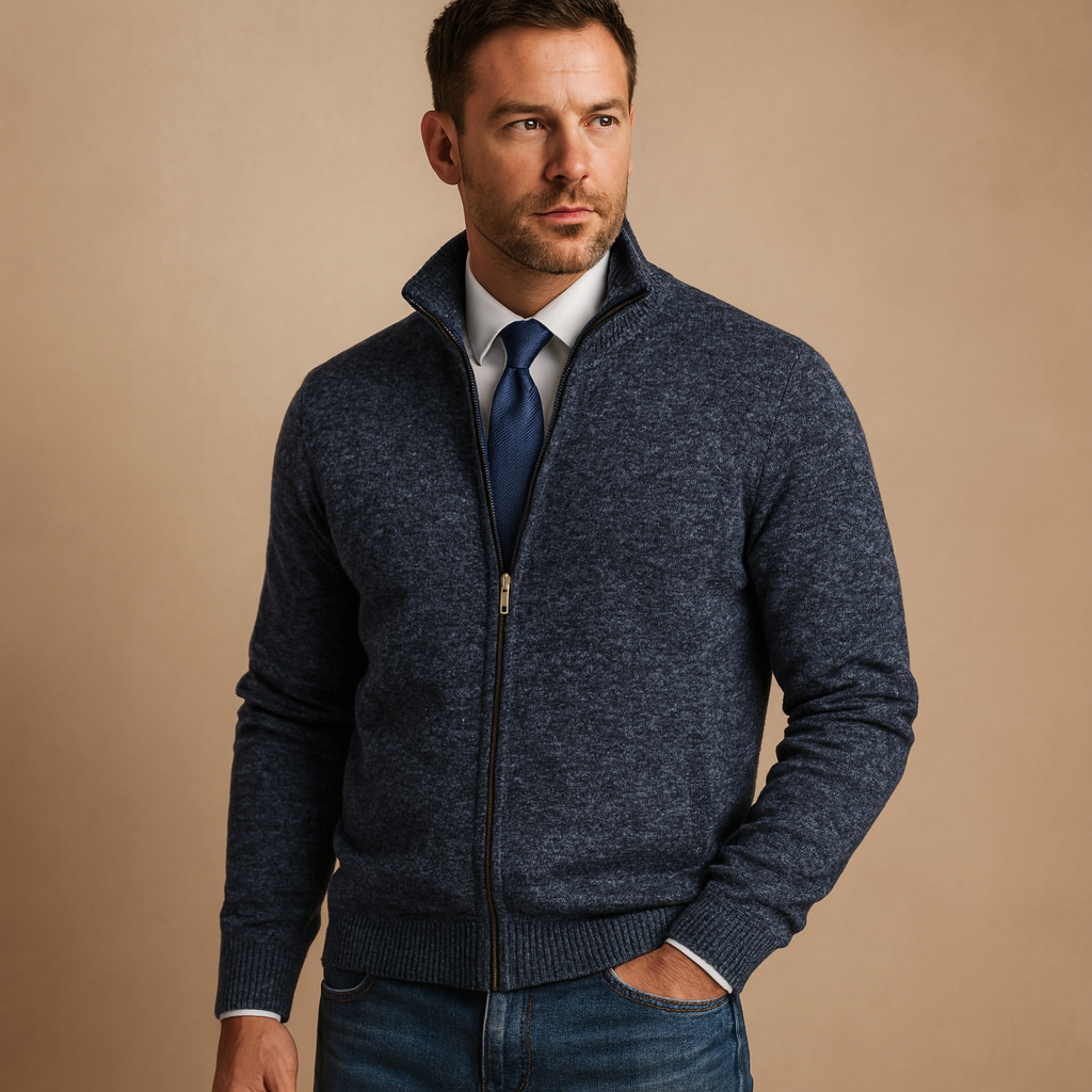 Men's Full-Zip Knit Sweater with Stand Collar