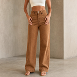 Wide-Leg Pants with Double Button and High Waist