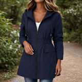 Drawstring Hooded Jacket with Flap Pockets and Cinched Waist