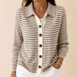 Striped Cardigan with Collar and Button-Front