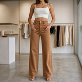 Wide-Leg Pants with Double Button and High Waist