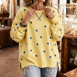 Oversized Sweatshirt with Polka Dot Print and Side Slits