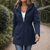 Drawstring Hooded Jacket with Flap Pockets and Cinched Waist