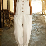 Wide-Leg Denim Jumpsuit with Button Front and Patch Pockets