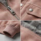Suede Bomber Jacket with Shirt Collar