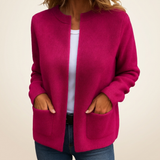 Ribbed Cardigan with Open Front and Patch Pockets