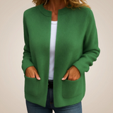 Ribbed Cardigan with Open Front and Patch Pockets