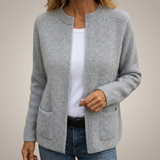 Ribbed Cardigan with Open Front and Patch Pockets