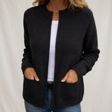 Ribbed Cardigan with Open Front and Patch Pockets