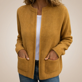 Ribbed Cardigan with Open Front and Patch Pockets