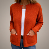 Ribbed Cardigan with Open Front and Patch Pockets