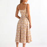 Corset Midi Dress with Sweetheart Neckline and Side Slit