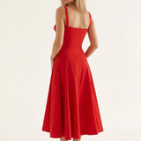 Corset Midi Dress with Sweetheart Neckline and Side Slit