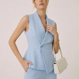 Sleeveless Shawl Collar Straight-Leg Pants Set