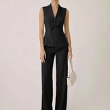 Sleeveless Shawl Collar Straight-Leg Pants Set