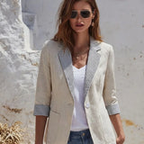 Contrast Trim Blazer with Striped Lapel and Patch Pockets