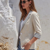 Contrast Trim Blazer with Striped Lapel and Patch Pockets