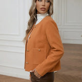 Sherpa Button-Front Jacket with Round Neck and Side Pockets