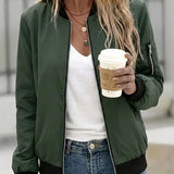 Zip-Front Bomber Jacket with Side Pockets and Ribbed Trim