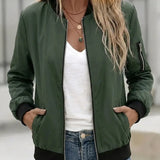 Zip-Front Bomber Jacket with Side Pockets and Ribbed Trim