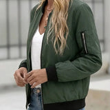 Zip-Front Bomber Jacket with Side Pockets and Ribbed Trim